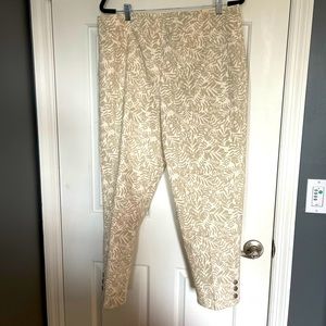 Soft surroundings tan tropical leaf print tapered slim pants Size XL